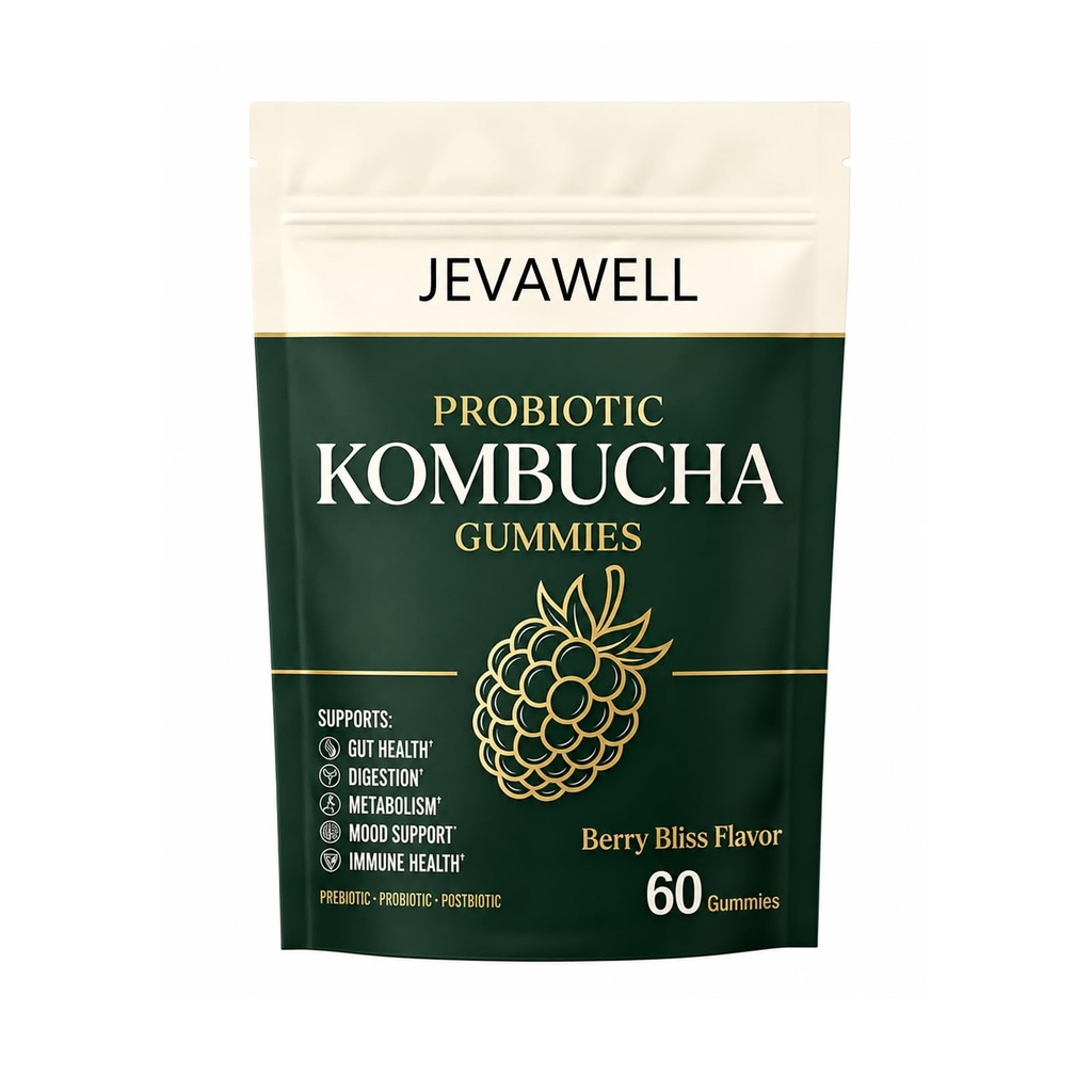 Jevawell Probiotic Kombucha Gummies | Prebiotics, 60 Gummies | Berry Flavor