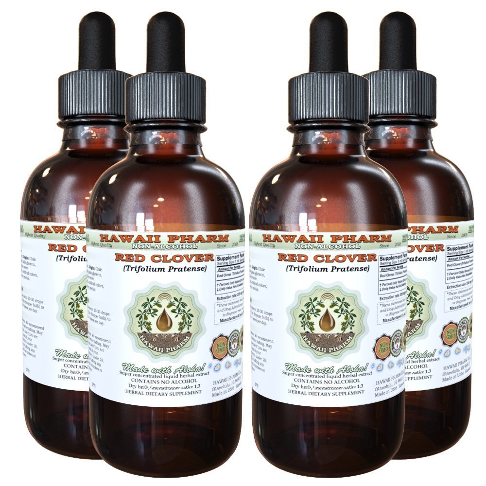 Red Clover Alcohol-Free Liquid Extract, Red Clover (Trifolium Pratense) Seed Glycerite Natural Herbal Supplement, Hawaii Pharm, 4x4 fl.oz