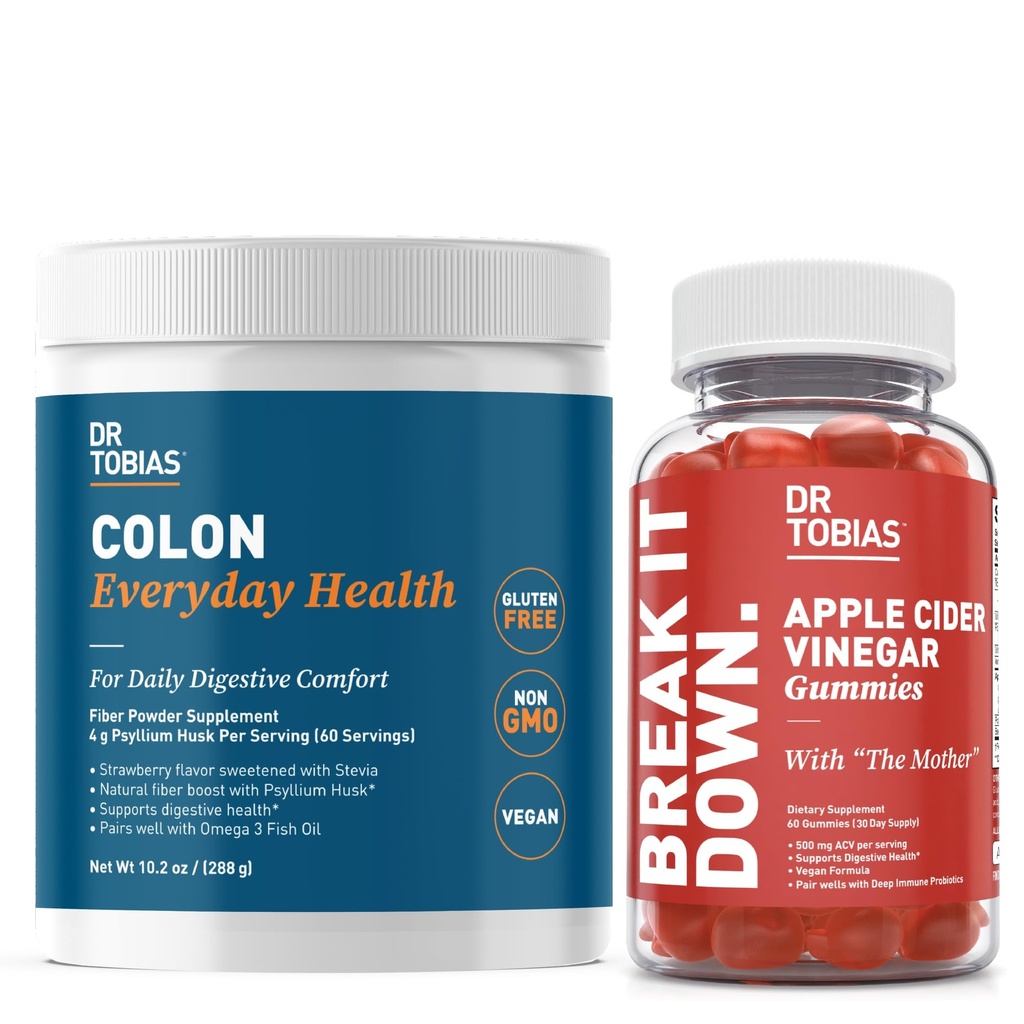 Dr. Tobias Apple Cider Vinegar Gummies & Colon Everyday Health - Dagelijkse spijsvertering, ontgifting en reiniging ondersteuning met ACV Gummies & Psyllium Husk Powder