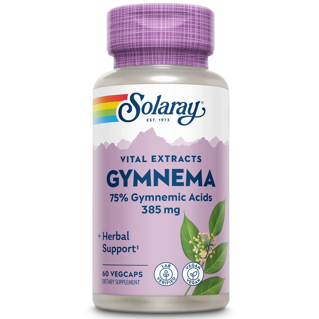 SOLARAY Gymnema Leaf Extract 385 mg Capsules for Men & Women - Gymnema Sylvestre Supplement for Nature-Based Herbal Support, 385mg Per Serving, 75% Gymnemic Acids, Vegan - 60 Ct Veg Caps