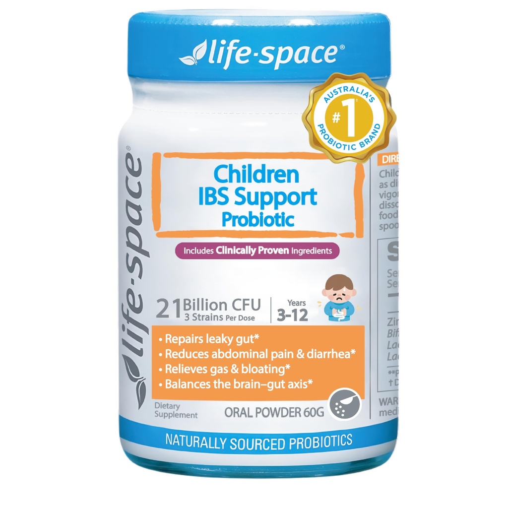 Life-Space Children IBS Support Probiotic, Clinically Proven to IBS Relief, 4 in 1 Kids Probiotic, 21 Billion CFU, Supports Reduce Symptoms of IBS, Include Bloating, Gas & Diarrhea, 60 Grams