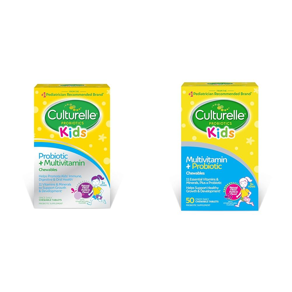Culturelle Kids Probiotic + Multivitamin Chewables, 30 & 50 Count, Ages 3+, Digestive & Immune Support