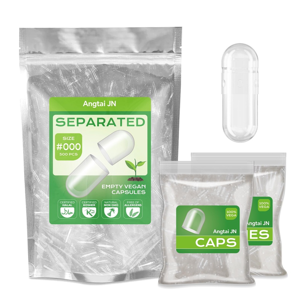 Empty Capsules Size 000 Separated Vegan Pill Caps Plant Based Clear (500 Caps+500 Bodies) Gluten Free, Non-GMO, Halal Certified Filling Kit for Vegetarian DIY Your Own Supplements