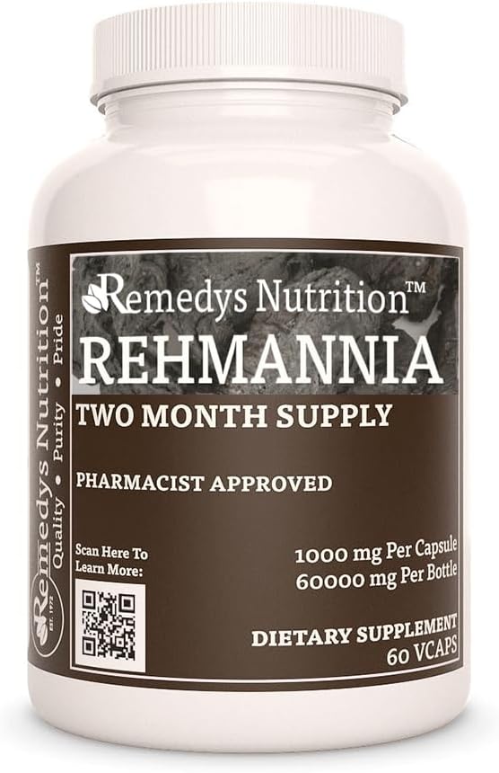 Remedy's voeding Rehmannia Root - 1.000 mg, 60 Vegan Capsules Kruidendieetsupplement - 2 maand levering