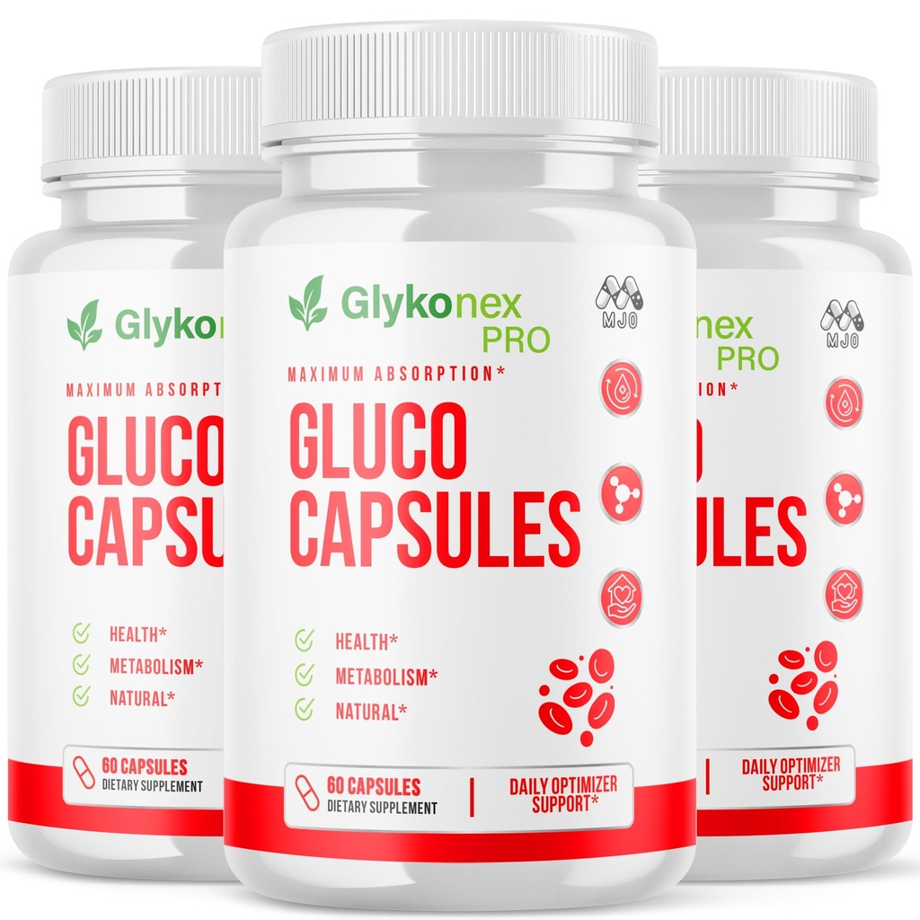 (3 Pack) Gluco Capsules, Official Glykonex Pro Gluco Pills with All Natural Ingredients, Maximum Strength Glykonix Supplement Vitamins Supporting Optimal Wellness and Health Naturally (180 Capsules)