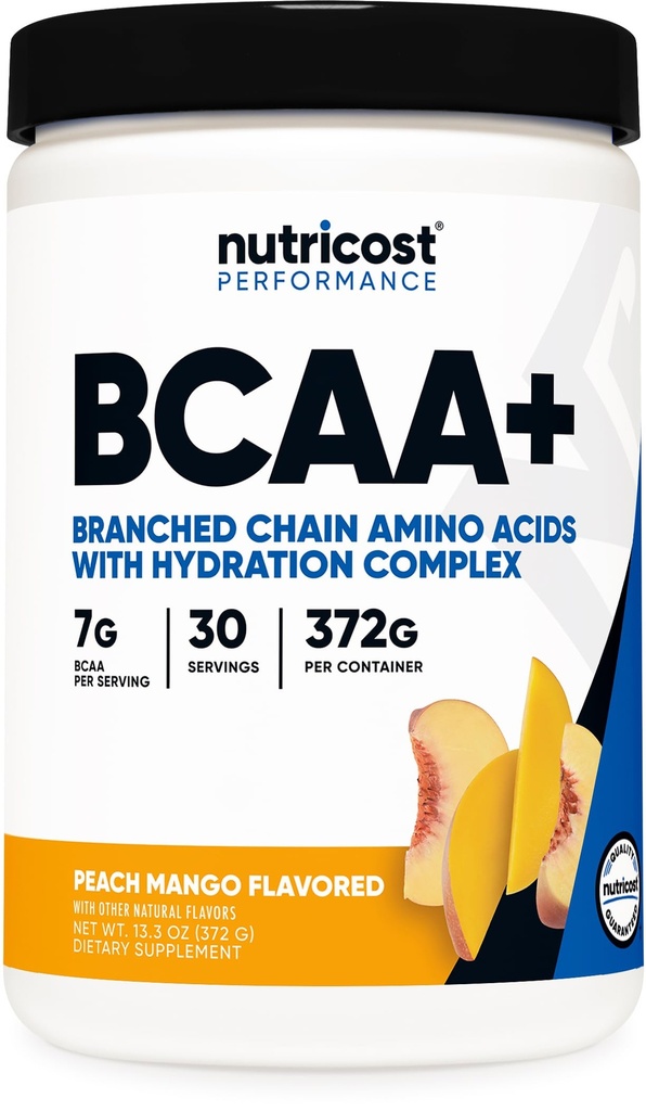 Nutricost BCAA + Hydration Powder (Peach Mango) 30 porties - Branched Chain Amino Acids with Hydration Complex - Gluten-Free, Non-GMO