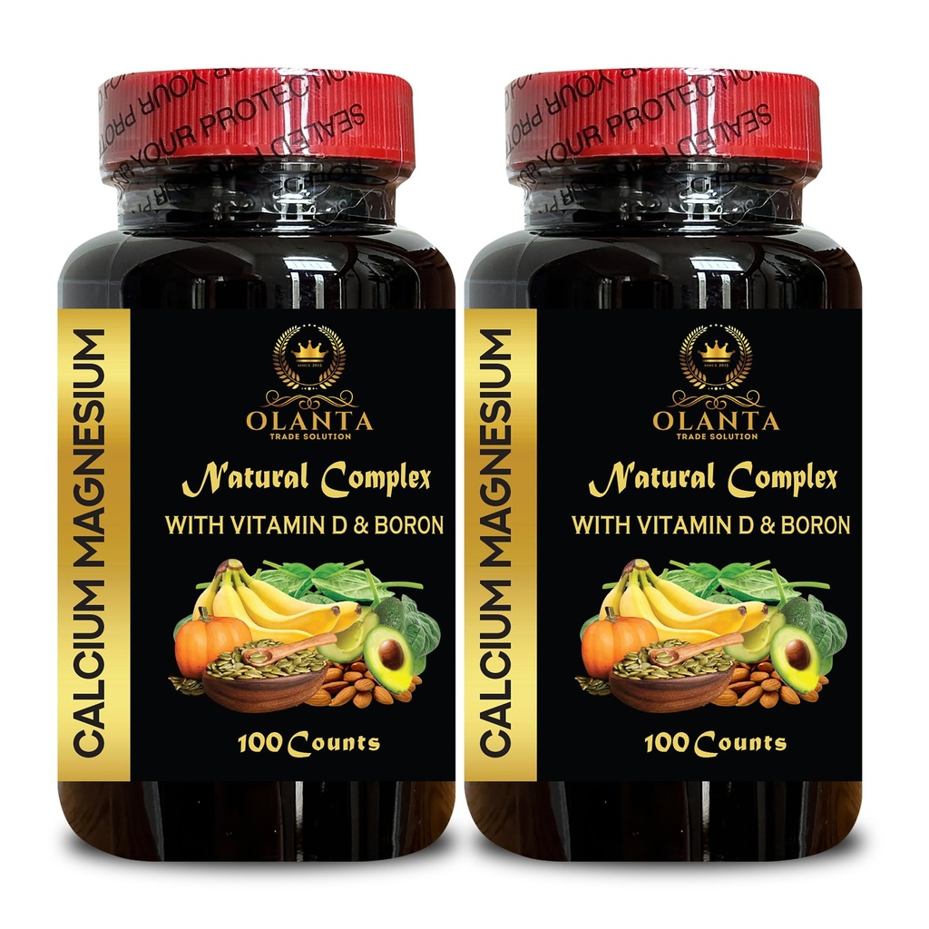 Calcium Magnesium Pills with Vitamin D & Boron – High-Absorption Formula for Nutrition - Energy Production, and Support Nerves System, Citrate for Muscles - 2 Bottles 200 Capsules