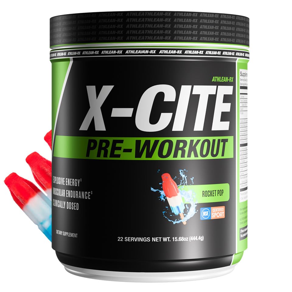 X-CITE Pre-Workout by ATHLEAN-X - Enhanced Formula with Beta-Alanine, Creatine & Caffeine for Ultimate Energy, Endurance, Focus & Muscle Pump, NSF Certified for Sports (Rocket Pop)