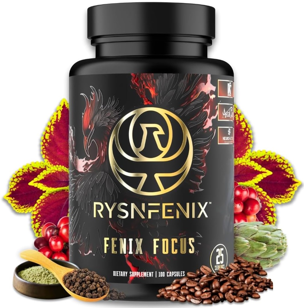 Fenix Focus, Premium Nootropic Formula met Cafeïne (Fast & Slow), L-Theanine, B12, Tyrosine, Choline, Artichoke 100 Capsules
