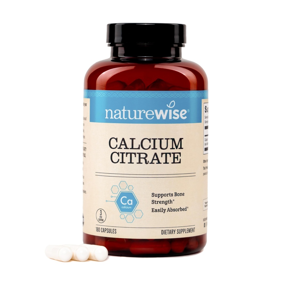 NatureWise Calcium Citrate 500mg Capsules - Supplement for Bone Health - Easy to Digest & Absorb - Vegan, Non-GMO, Gluten-Free - 180 Count[60-Day Supply]