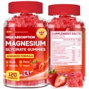 Magnesium Glycinate Gummies 600 mg, Sugar Free Magnesium Supplement for Adults & Kids, Magnesium Complex with Vitamin D3, B6, CoQ10, Relaxation & Focus, Vegan, Gluten Free, 120 Count, Strawberry