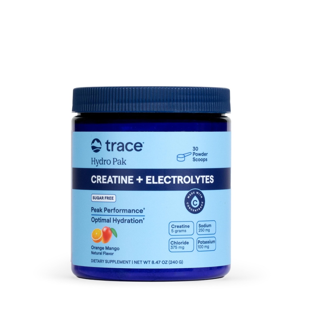 Trace Minerals Creatine + Electrolytes Powder - Creatine and Mineral Hydro Pak Supports Hydration, Brain, Muscles, and Endurance - Vegan - Orange Mango Flavor - 30 Servings