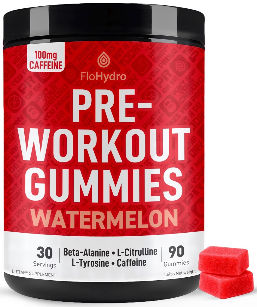 PRE-Workout Gummies | L-Citrulline, Beta-Alanine, L-Tyrosine & Caffeine | True PRE Workout Gummies | 30 Servings | Clean Ingredients