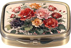 Dynippy Pill Case Pill Box met spiegel Retro Pocket 2 Compartiment Geneeskunde Case Vitamine Pill Organizer voor Pocket Purse en reizen (schattige bloem)
