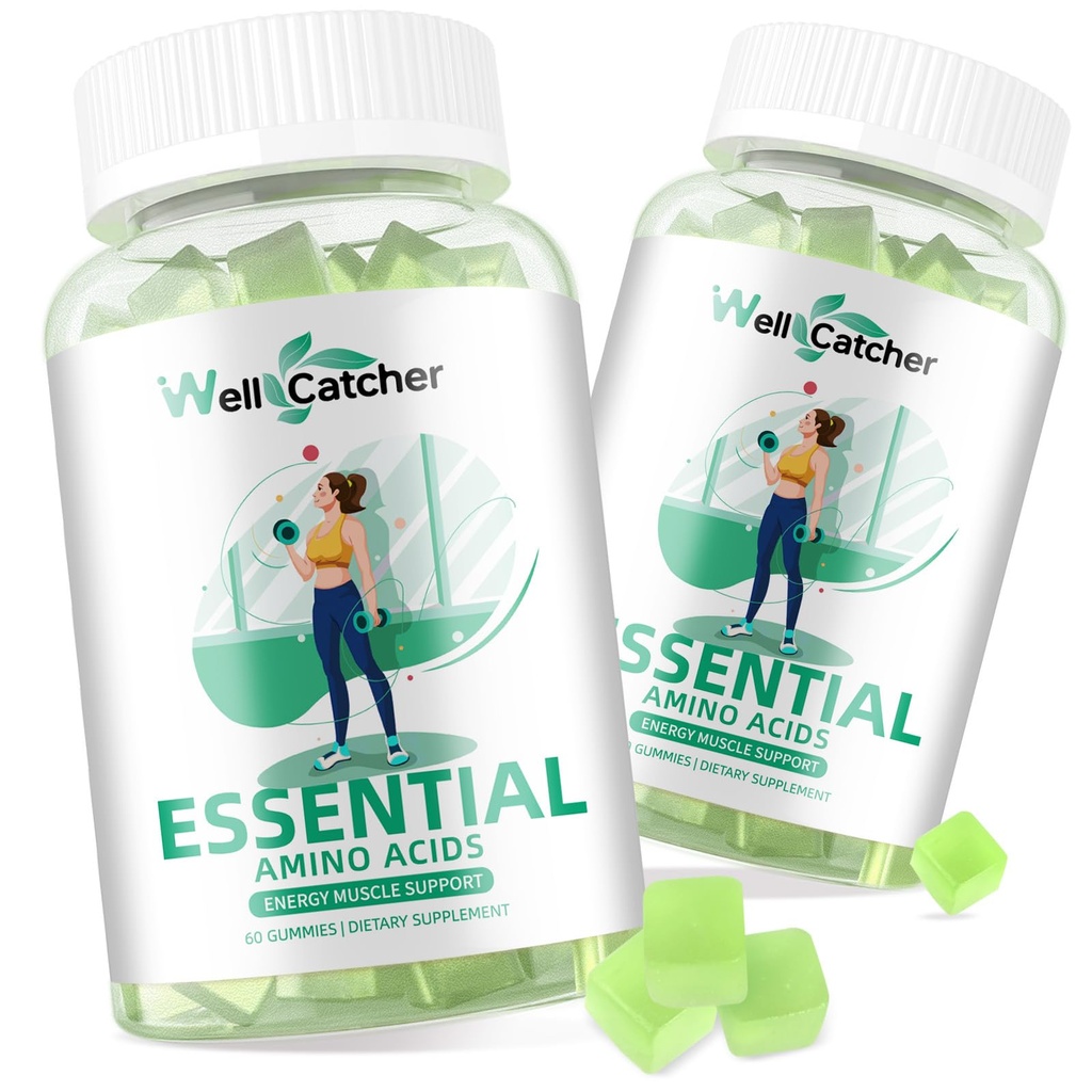 EAA Gummies Essential Amino Acids - 60 Days Supply All 9 Essential Aminos and All Branched-Chain Aminos (BCAAs) Sugar Free with Muscle Recovery Energy Support Non GMO Green Apple Flavor