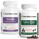 Real Mushrooms Chaga for Humans (120ct) & Turkey Tail for Pets (90ct) - Bundle for Digestive Health and Immunity - Vegan, Non-GMO, Grain-Free, Gluten-Free Mushroom Extract Capsules