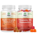 Bundle of Multivitamin Gummies for Adults - Wellness Blend of Vitamin D A C E B12 Zinc & Biotin for Energy & Immunity and Vitamin D3 Gummies with D3 2000IU per Serving Bone Muscle & Immune Support