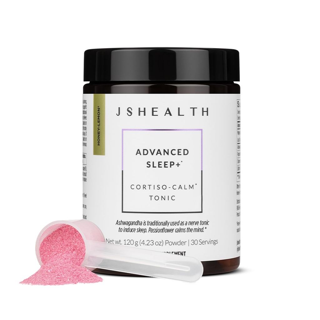 JSHealth Advanced Sleep Plus Powder - Sleep Aid with Precision-Dosed Passionflower, Ashwagandha & Magnesium Glycinate Dihydrate - Sleep Supplement for Adults - Delicious Honey-Lemon Flavor, 30 Serv
