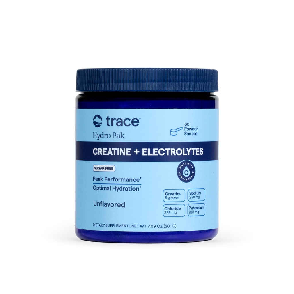 Trace Minerals Creatine + Electrolytes Powder - Creatine and Mineral Hydro Pak Supports Hydration, Brain, Muscles, and Endurance - Vegan - Unflavored - 30 Servings