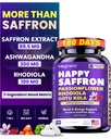 Saffron Supplements, Saffron Extract 88.5mg with Ashwagandha, Rhodiola, Gotu Kola & Passionflower, Mood & Energy Support for Women & Men, Vegan, 180 Capsules