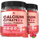 (2 Pack) Sugar Free Calcium Citrate 1200 mg + Probiotic Gummies with Vitamin D3, K2, Magnesium – Calcium Gummies for Bone, Muscle, Digestive Health Support, High Absorption, Women & Men, 120 Count