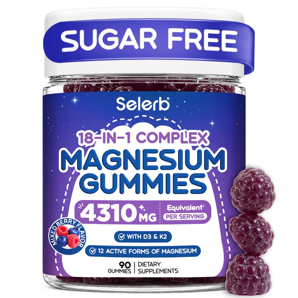 18 in 1 Magnesium Complex Gummies for Women and Men, 90 Gummies | 12 magnesium forms, High Absorption with Vitamin D3, K2, B6 & Zinc, Supports Sleep, Muscle, Bone & Nerve Health, Sugar Free