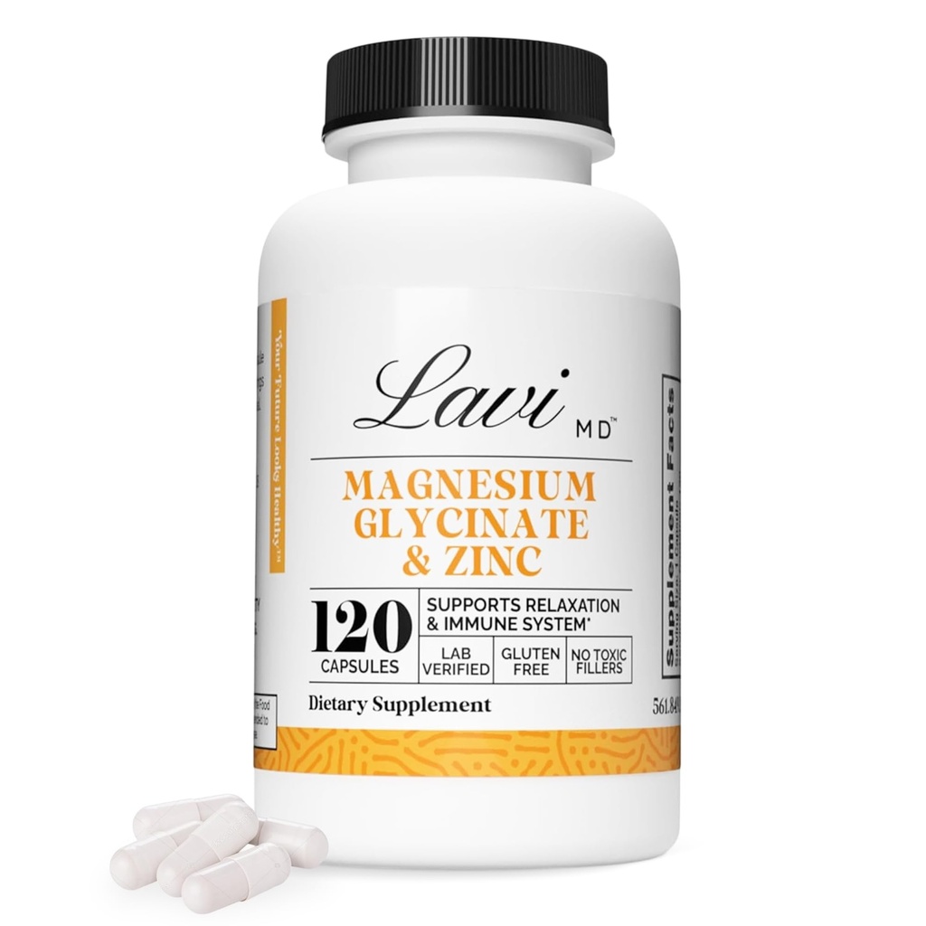 Magnesium Glycinate Zinc - 120 Capsules - Better Sleep Support, Immune Support & Muscle Recovery - Easy to Swallow - High Absorption Magnesium Glycinate with Zinc