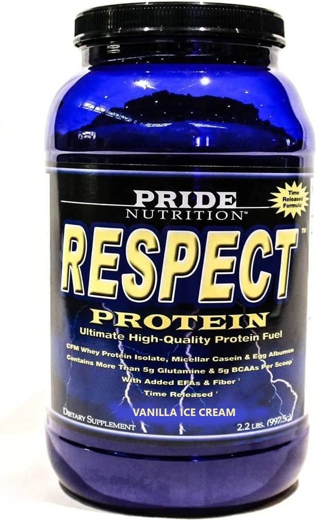 Pride Nutrition Respect Protein Vanilla Ice Cream Time Released Protein Shake Whey Protein Isolate Micellar Casein Flax Fiber Post Workout Meal Replacement Powder
