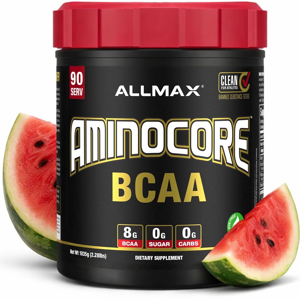 ALLMAX Nutrition AMINOCORE BCAA Powder, 8,18 Gram van Aminozuren, Intra en Post Workout Herstel Drank, Glutenvrij, Watermeloen, 945 g
