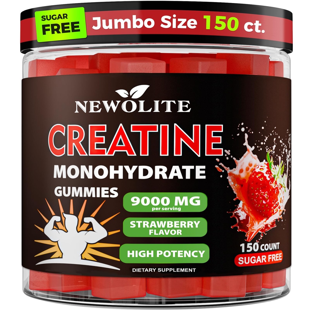 Creatine Monohydrate Gummies, Sugar-Free, Strawberry Flavor 150 Count– Daily Creatine Supplement for Men & Women