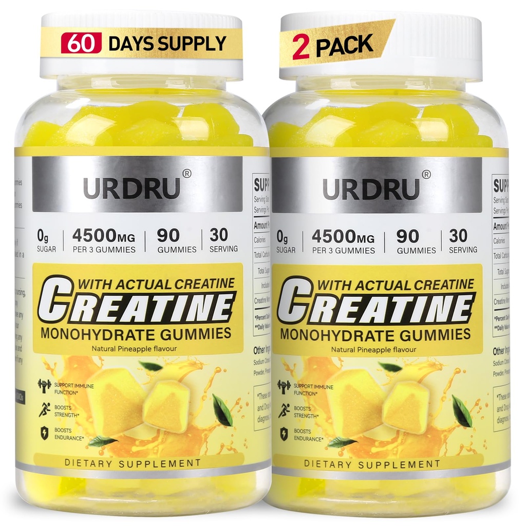 180 Count Creatine Gummies for Men & Women - 0g Sugar Third-Party Testing Creatine Monohydrate Gummies 4.5g, Energy Boost, Pre-Workout Supplement, Vegan, Non-GMO-2 Pack Pineapple