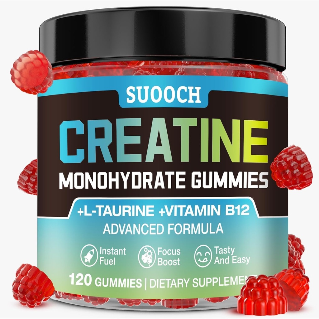 Creatine Gummies for Women & Men, 5000mg Raspberry Monohydrate | Sugar Free Creatine Monohydrate Gummies for Women & Men, 120 Vegan Chewable Gummies for Pre & Post Workout Energy