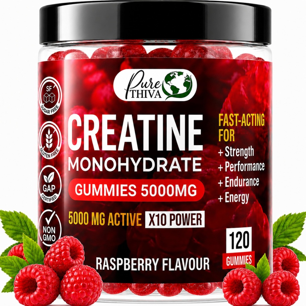 Creatine Monohydrate Gummies 5000mg, 120 Count Sugar Free Raspberry Creatine Gummies for Men & Women Vegan Creatine Supplement with Turmeric & Black Pepper for Muscle Strength, Energy & Endurance