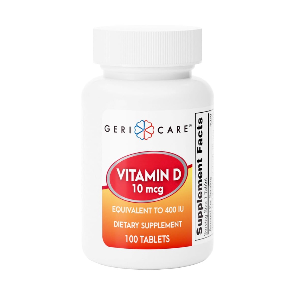 GeriCare Vitamin D-3 (10 mcg 400 IU) & Calcium (25 Mg) Dietary Supplement Tablets – Essential Bone Health, Muscle Function & Immune Support – 100 Count (Pack of 1)