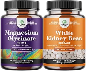 Bundel van Magnesium Glycinate 400 mg capsules en Witte Nier Bean Energy Booster - Witte Nier Bean Extract Pillen en Natuurlijke Vegetarische Supplementen