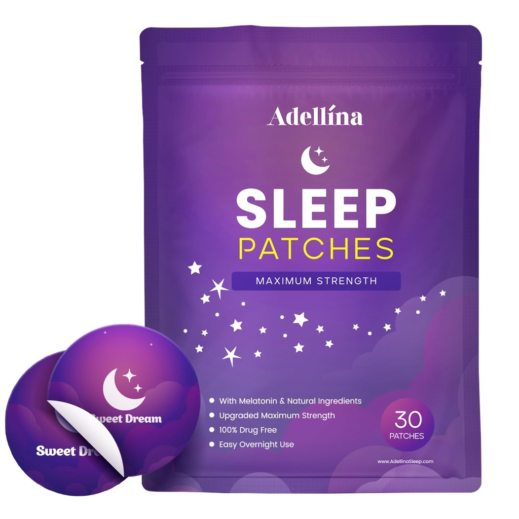 Adellina Sleep Patches for Adults Extra Strength: Easy-to-Apply Sleep Patch with Melatonin & Valerian 30 Patches (Purple)