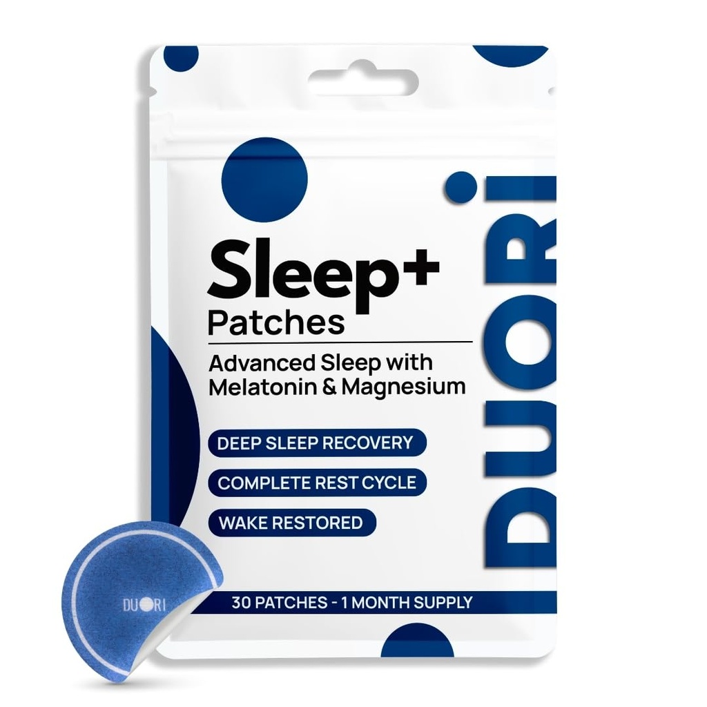 DUORI Sleep+ Patches for Adults - Melatonin - Magnesium - Chamomile Extract - Valerian Root - Vegan & Natural Sleep Aid with L-Theanine and Passion Flower Extract - 30 Patches