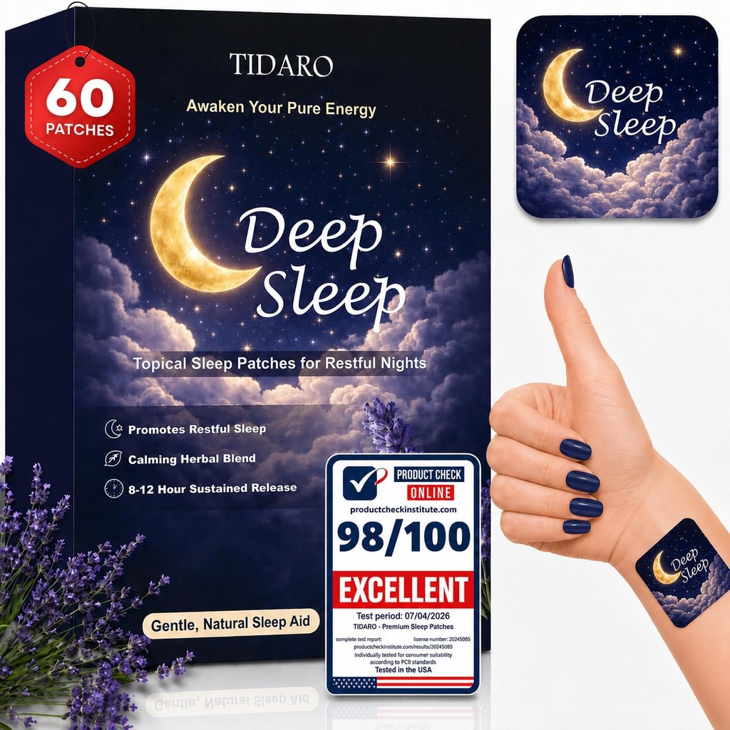 Premium 60 Count Sleep Patches with Valerian Root and Melatonin Extra Strength for Adults - Natural Relaxation and Deep Calm Support