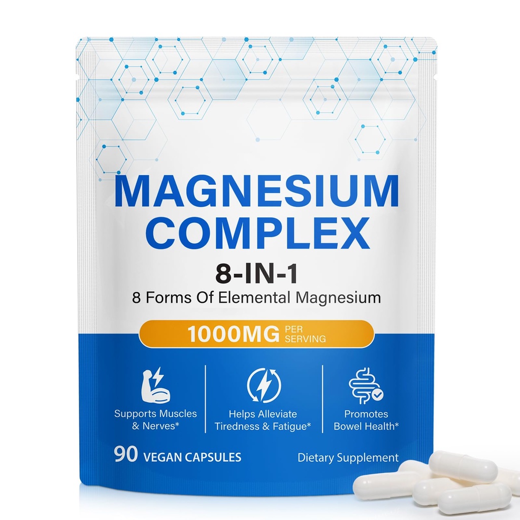 Magnesium Complex Supplement 1000mg with Magnesium Glycinate, Citrate & Malate, Supports Muscle Relaxation, Sleep & Energy, Non-GMO, Gluten Free, Vegan 90 Capsules