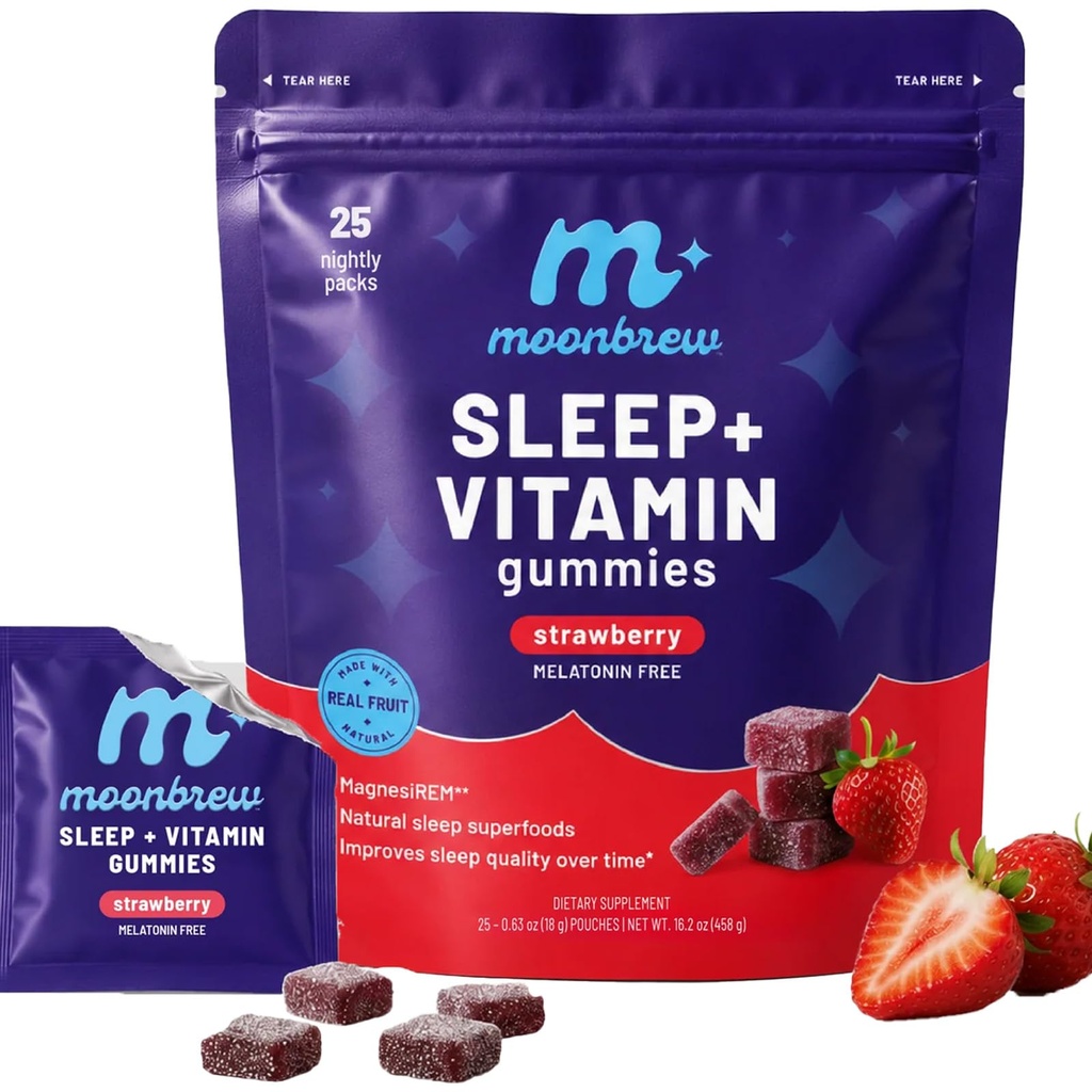 Moonbrew Gummies,8 Essential Vitamins With Magnesium Glycinate | Magnesium Complex For Women,For Nightly Relaxation. Melatonin‑Free, Vegan