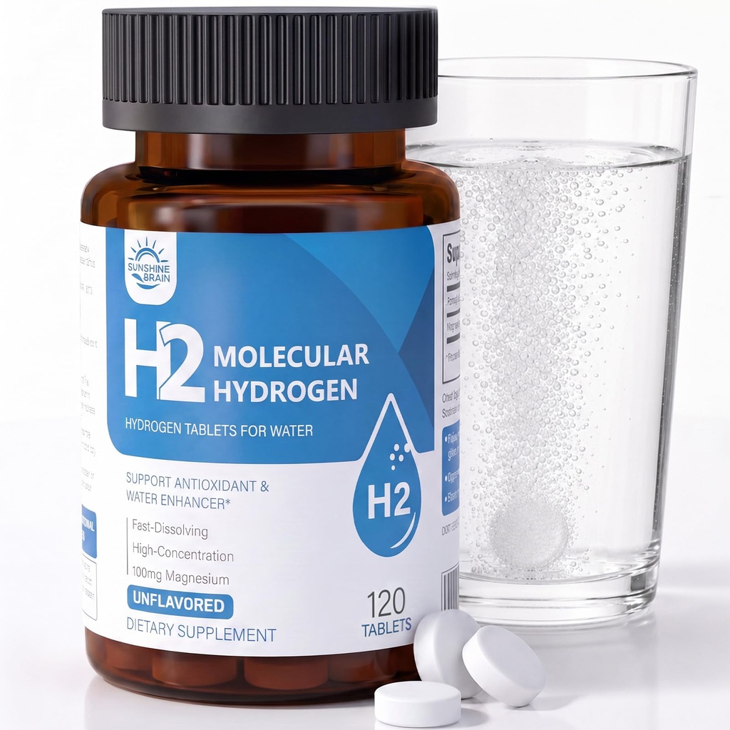 Molecular Hydrogen (H2) Tablets with Magnesium – 12 PPM Hydrogen Water Tablet for Drinking Water, Antioxidant-Rich, Supports Cellular Health, Recovery & Cognitive Function – Unflavored, 120 Tablets