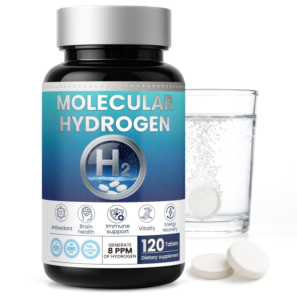 Hydrogen Water Tablets with Magnesium H2 Molecular 120 Tablets for Drinking Water Supplement for Brain Health & Cognitive Energy Function Antioxidant Promote Metabolism Non-GMO Vegan