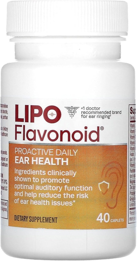 Proactive Daily Ear Health Supplement door Lipo-Flavonoid, bevordert lange termijn en ondersteunt optimale auditieve functie en cognitieve gezondheid, 40 caplets