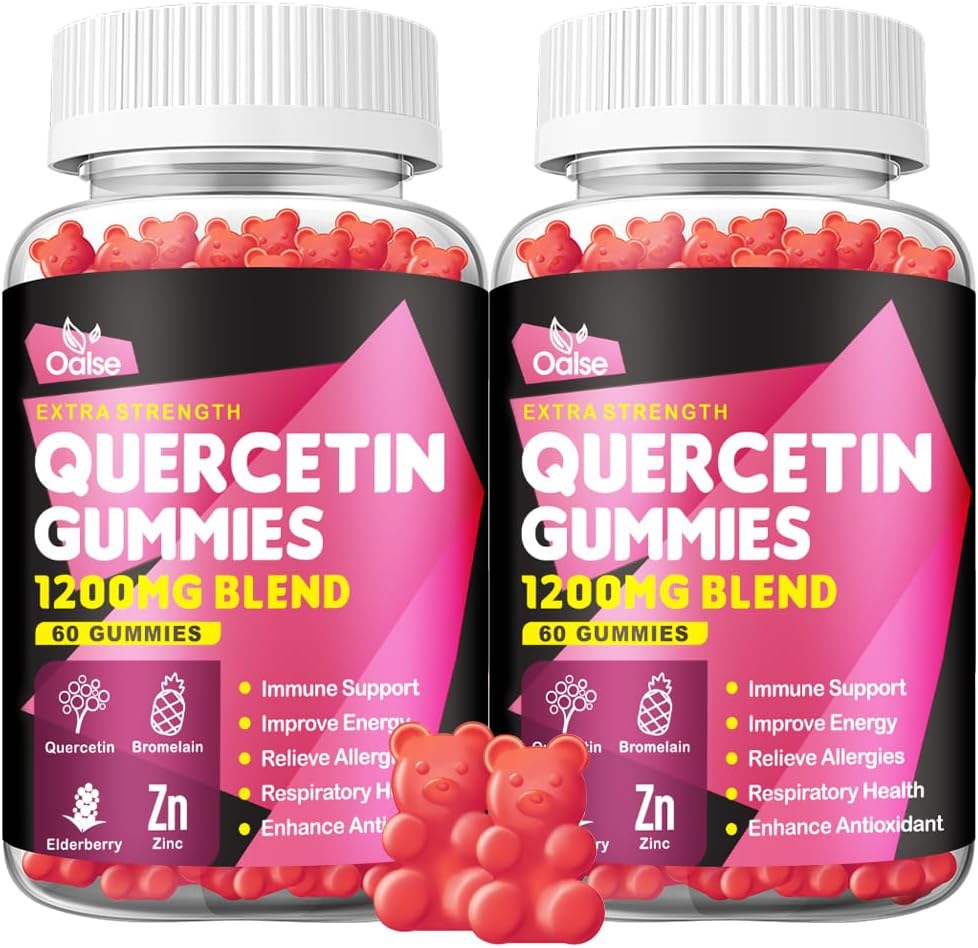 Quercetine Gummies - Quercetine met Vitamine C en Zink + Bromelaine + Vlierbes + Vitamine D3-1200mg Quercetine Supplementen voor kinderen en volwassenen Immuniteit & Allergie Ondersteuning (2 Pack)