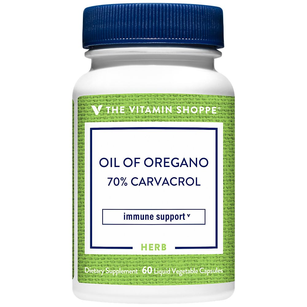 The Vitamin Shoppe Oil of Oregano 45mg - Immune Health & Antioxidant | 70% Carvacrol Super Strength | 60 Veggie Caps | Mediterranean