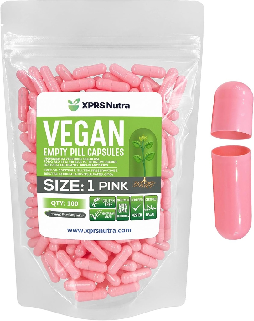 XPRS Nutra Maat 1 Lege capsules - 100 Graaf Lege Vegan Capsules - Vegetarische pillen - DIY plantaardige Capsule Vul- Veggie pilscaps voor Do-It-Yourself Supplements (Roze)