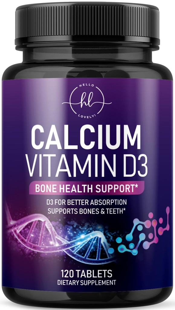 Calcium 1200 mg per portie met vitamine D3 - Bone Health Support Supplement, Calciumsupplementen voor vrouwen en mannen - Botsterkte, tanden, Immune Support, Calcium Carbonaat, USA Fles - 120 tabletten