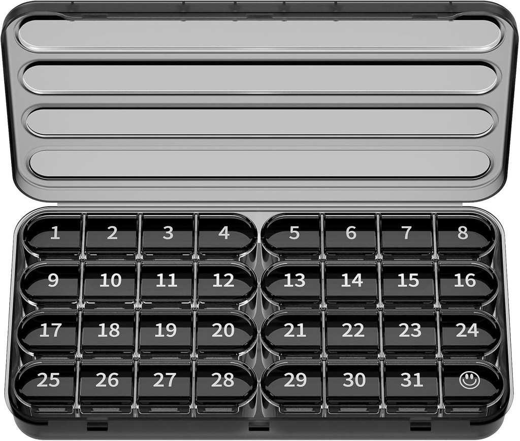 Zoksi maandelijkse pil Organisator 1 keer per dag, 30 dagen pil Box Organisator, een maand pil geval voor reizen, 31 dagen dagelijkse medicatie container voor vitamines, supplement & medicatie [zwart]