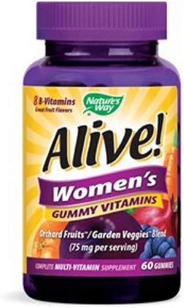 Nature's Way Alive! Women’s Gummy Multivitamin, 16 Vitamins & Minerals, Energy Metabolism*, Hair Skin & Nails*, Vegetarian, Mixed Berry Flavored, 60 Gummies (Packaging May Vary)