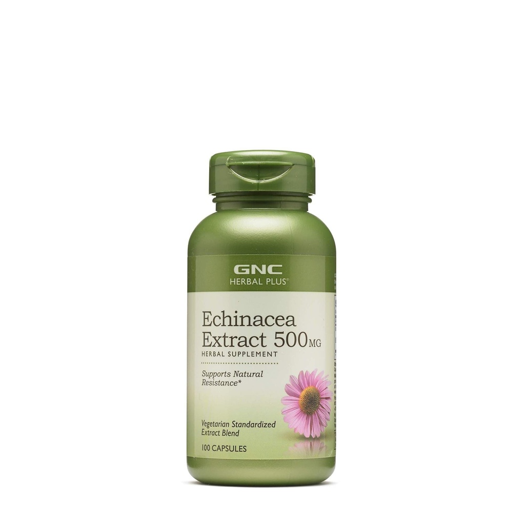 GNC Herbal Plus Echinacea Extract 500mg supplement, vegetarisch, ondersteunt natuurlijke weerstand, 100 porties